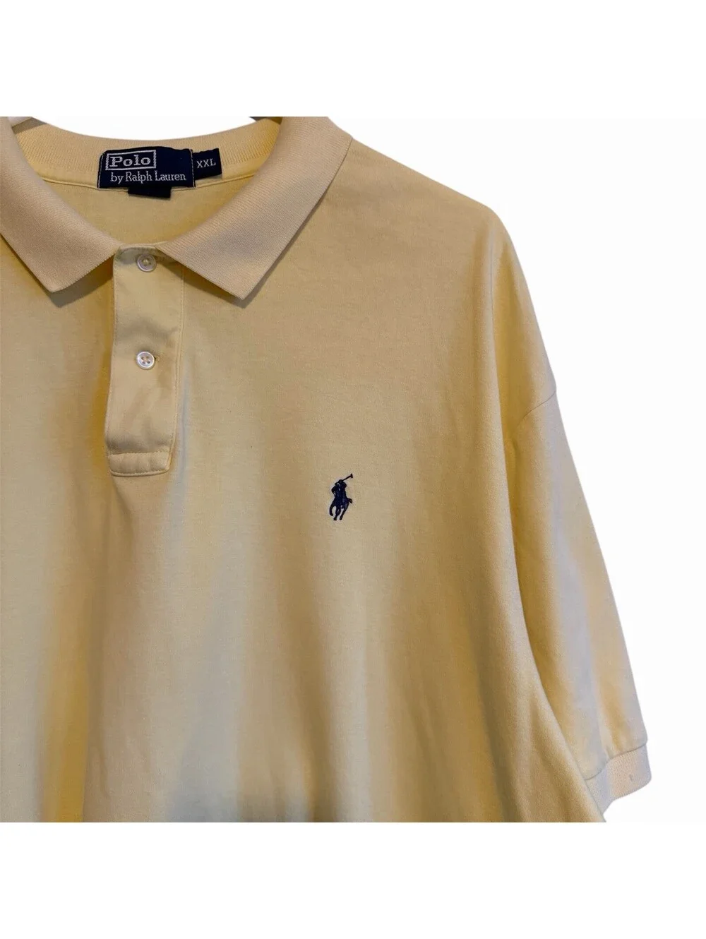 Polo Ralph Lauren Shirt Mens XXL Yellow Pique Short Sleeve Blue Pony Logo Preppy